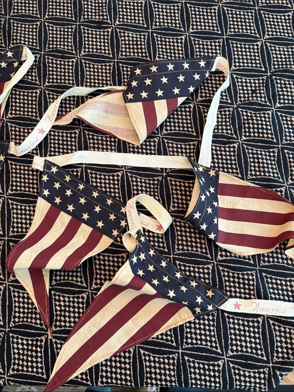 American Flag Fabric Bunting Garland - Red, White & Blue and Tablecloth